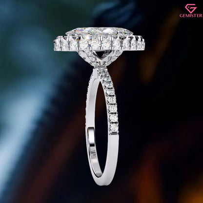 2.16 CT Marquise Cut Lab Grown Diamond Halo Engagement Ring with Diamond Accents – Elegant Bridal Jewelry