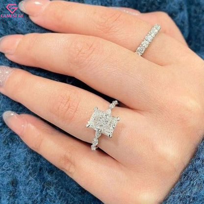 2.92 CT Radiant Cut Lab Grown Diamond Engagement Ring with Marquise and Round Side Accents – Unique Bridal Jewelry