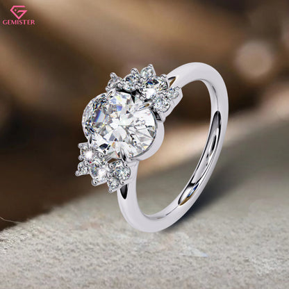 1.22 CT Oval Cut Lab Grown Diamond Cluster Engagement Ring with Side Diamond Accents – Unique Bridal Jewelry