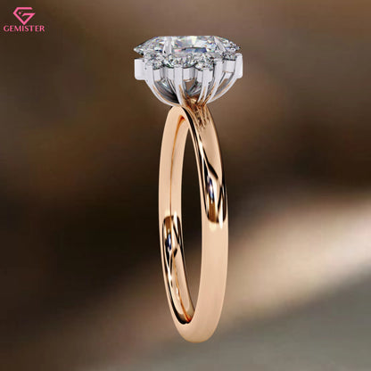 1.22 CT Oval Cut Lab Grown Diamond Cluster Engagement Ring with Side Diamond Accents – Unique Bridal Jewelry