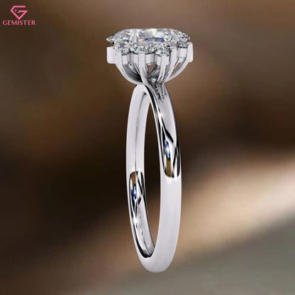 1.22 CT Oval Cut Lab Grown Diamond Cluster Engagement Ring with Side Diamond Accents – Unique Bridal Jewelry