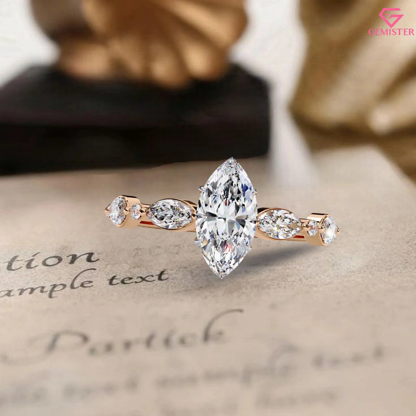 1.71 CT Marquise Cut Lab Grown Diamond Engagement Ring with Side Marquise Accents – Elegant Bridal Jewelry