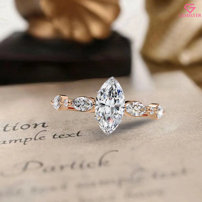 1.71 CT Marquise Cut Lab Grown Diamond Engagement Ring with Side Marquise Accents – Elegant Bridal Jewelry