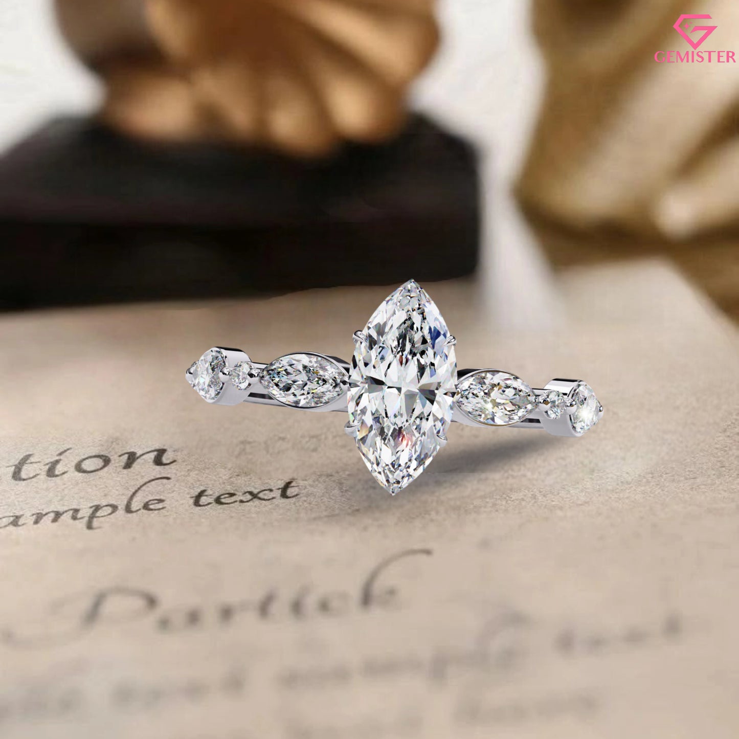 1.71 CT Marquise Cut Lab Grown Diamond Engagement Ring with Side Marquise Accents – Elegant Bridal Jewelry