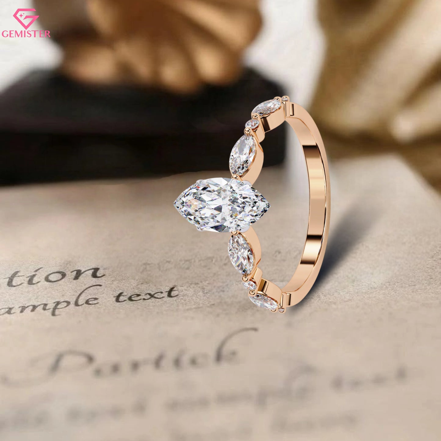 1.71 CT Marquise Cut Lab Grown Diamond Engagement Ring with Side Marquise Accents – Elegant Bridal Jewelry