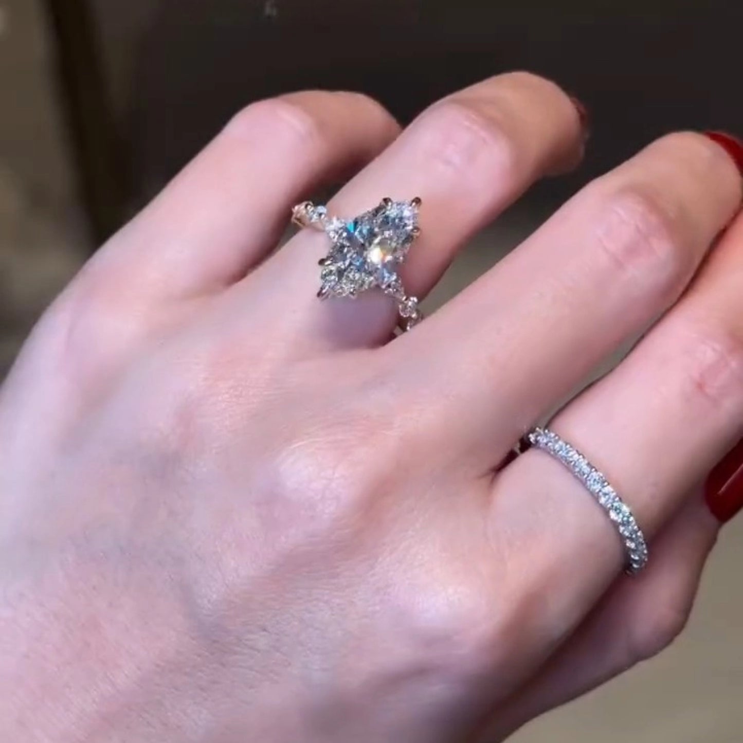 1.71 CT Marquise Cut Lab Grown Diamond Engagement Ring with Side Marquise Accents – Elegant Bridal Jewelry