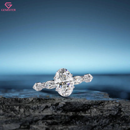 2.10 CT Oval Cut Lab Grown Diamond Engagement Ring with Marquise Side Accents – Unique Gold Bridal Jewelry