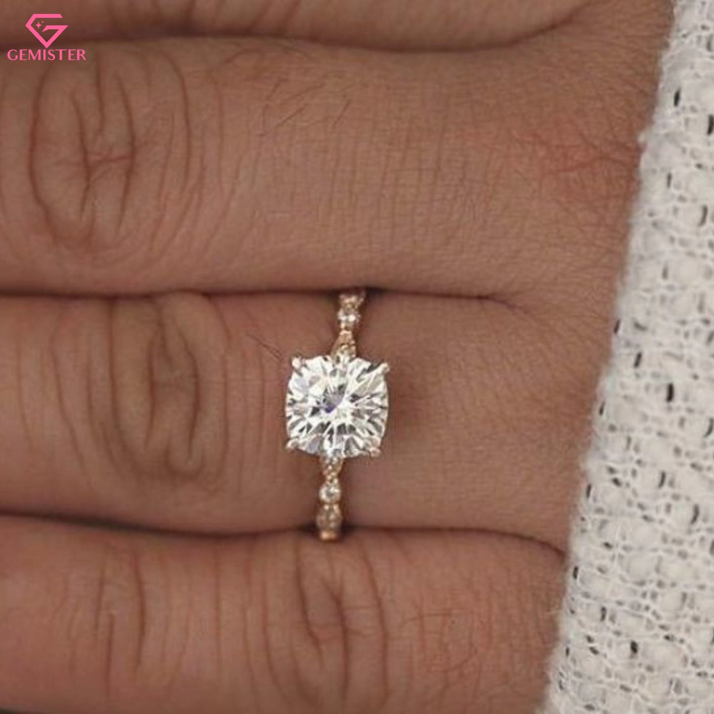 3.56 CT Cushion Cut Lab Grown Diamond Engagement Ring with Marquise and Round Side Accents – Unique Bridal Jewelry