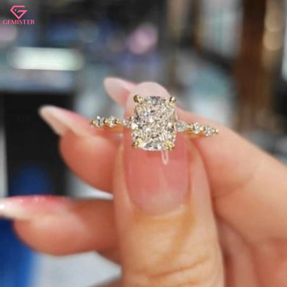 3.56 CT Cushion Cut Lab Grown Diamond Engagement Ring with Marquise and Round Side Accents – Unique Bridal Jewelry