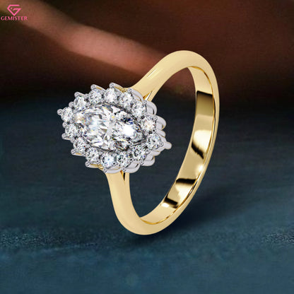 0.64 CT Marquise Cut Moissanite Cluster Halo Engagement Ring in Gold – Elegant Bridal Jewelry