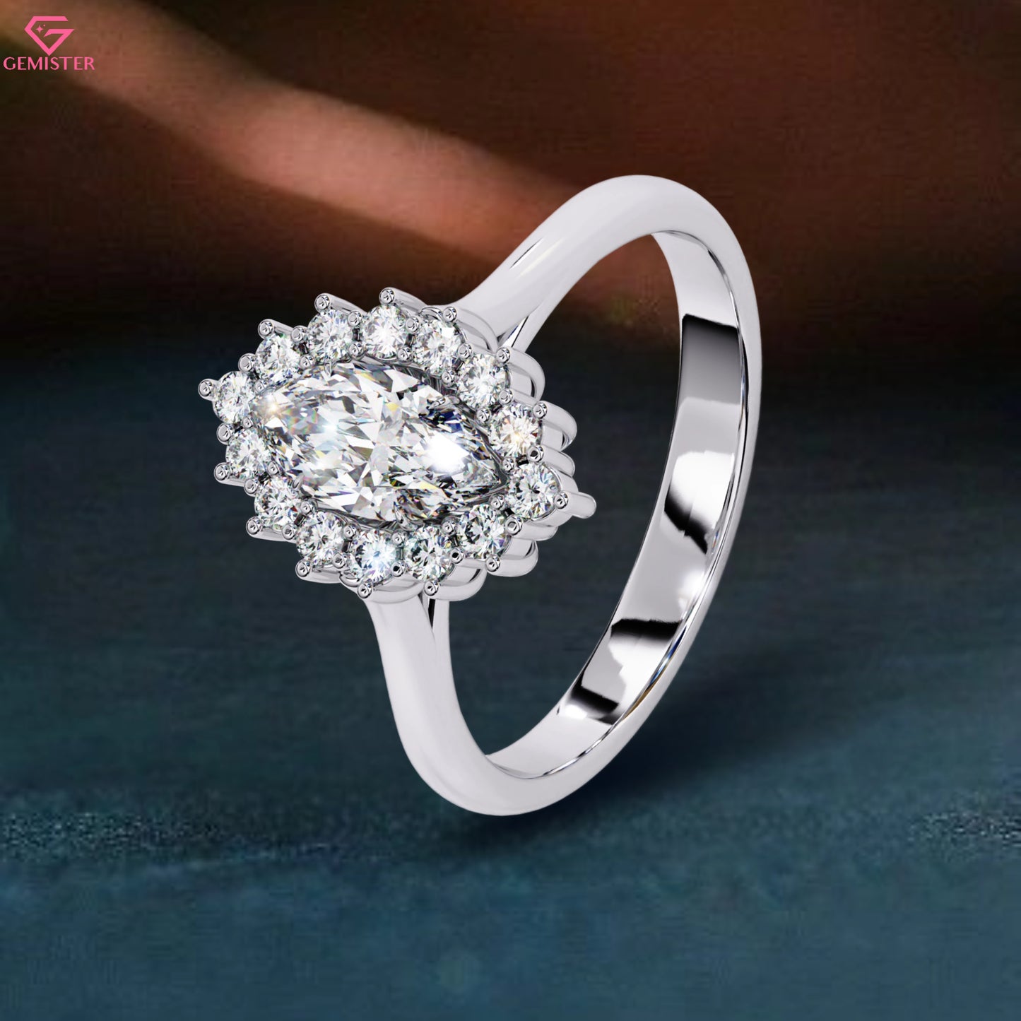 0.64 CT Marquise Cut Moissanite Cluster Halo Engagement Ring in Gold – Elegant Bridal Jewelry