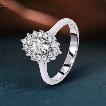 0.64 CT Marquise Cut Moissanite Cluster Halo Engagement Ring in Gold – Elegant Bridal Jewelry