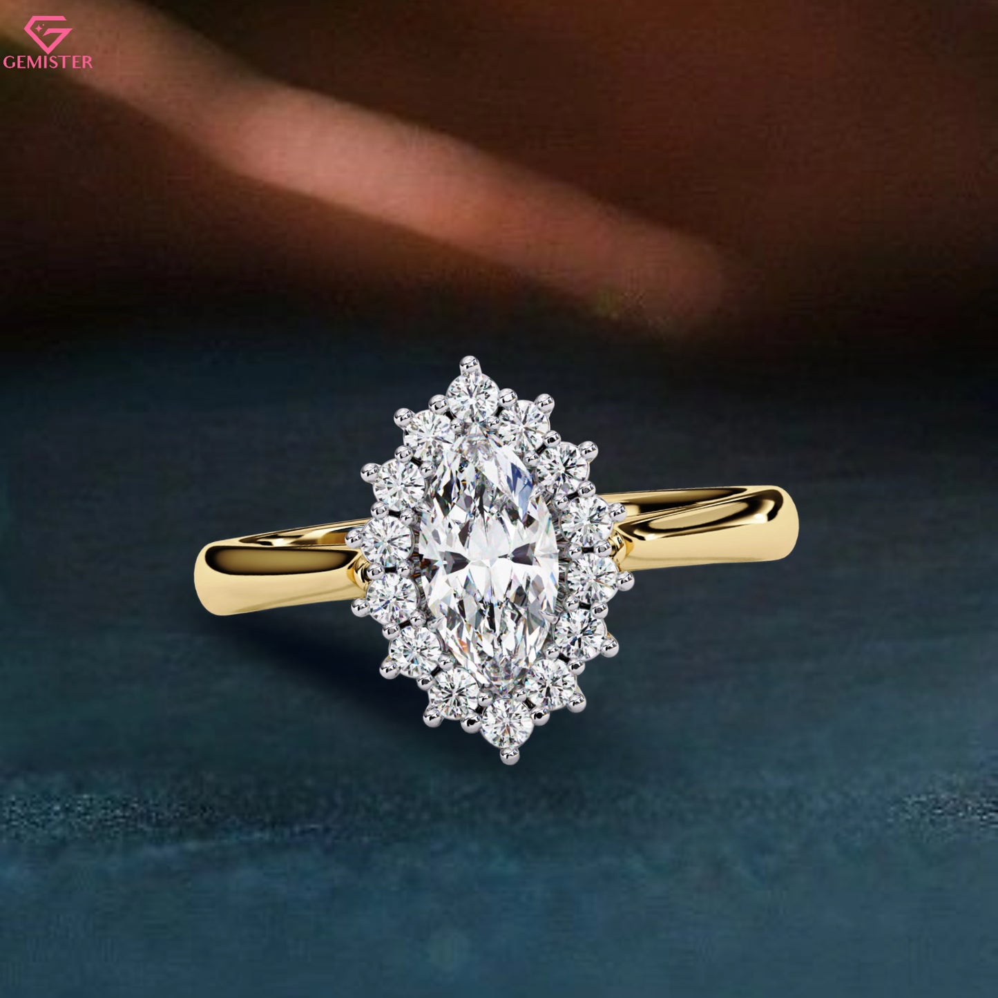 0.64 CT Marquise Cut Moissanite Cluster Halo Engagement Ring in Gold – Elegant Bridal Jewelry