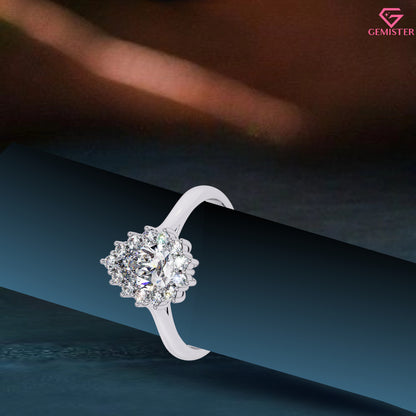 0.52 CT Pear Cut Lab Grown Diamond Cluster Halo Engagement Ring in Gold – Elegant Bridal Jewelry