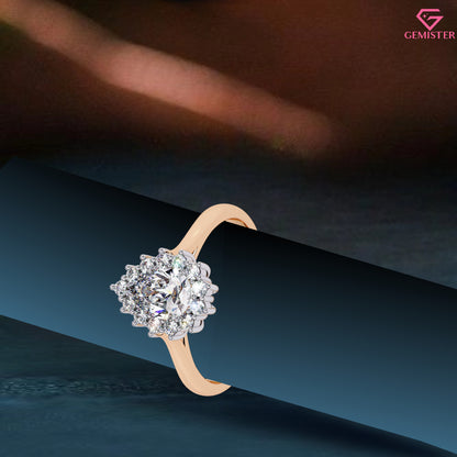 0.52 CT Pear Cut Lab Grown Diamond Cluster Halo Engagement Ring in Gold – Elegant Bridal Jewelry