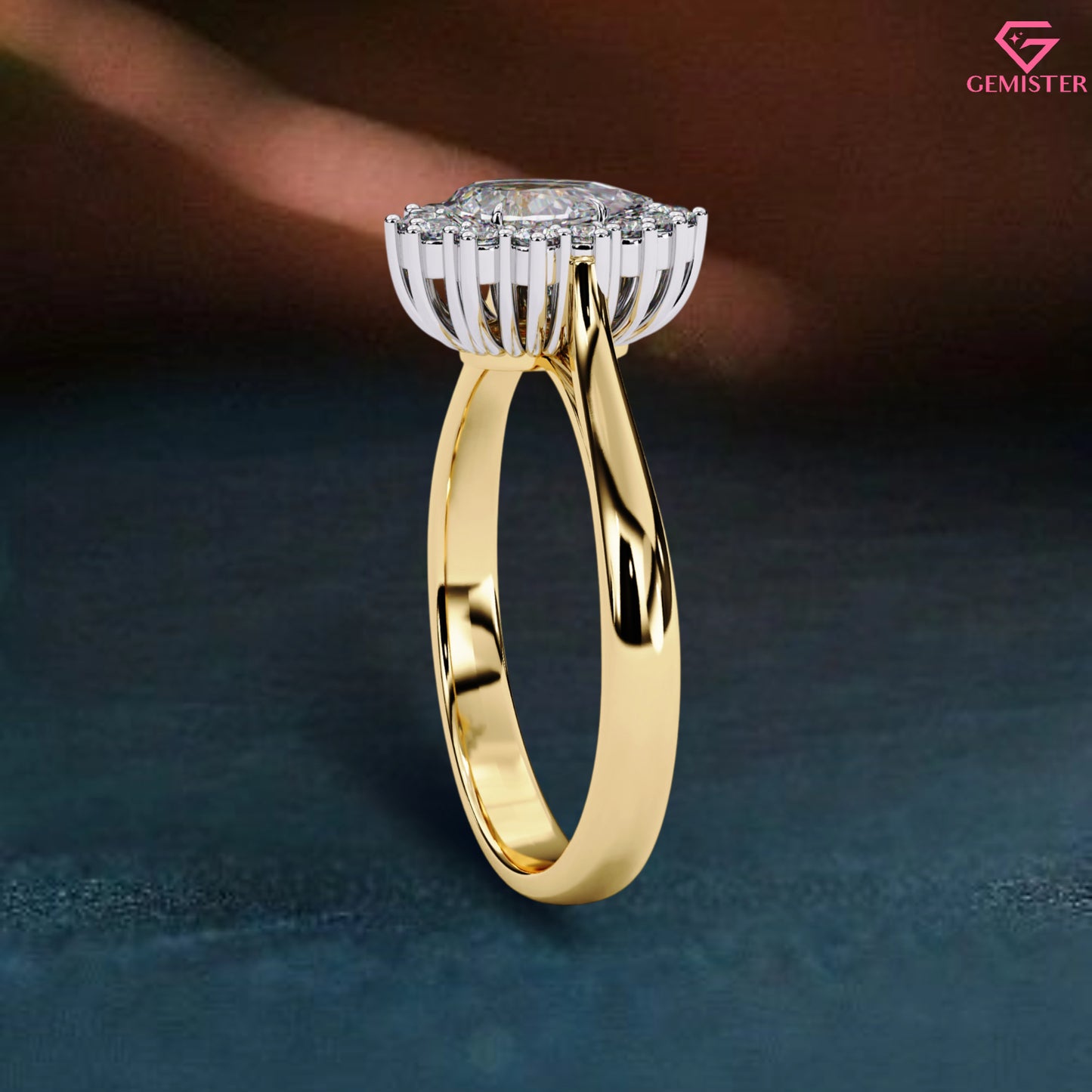 0.52 CT Pear Cut Lab Grown Diamond Cluster Halo Engagement Ring in Gold – Elegant Bridal Jewelry