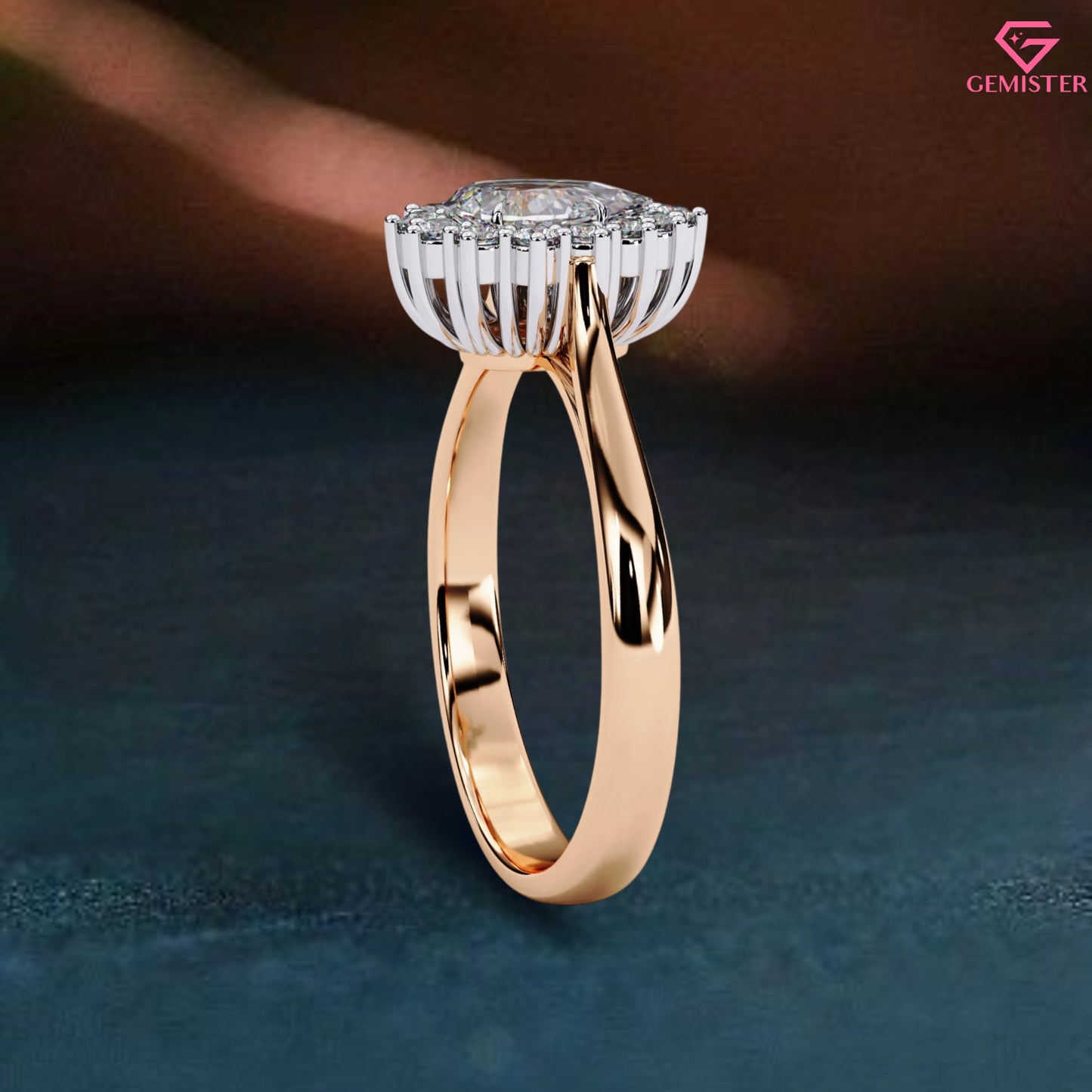 0.52 CT Pear Cut Lab Grown Diamond Cluster Halo Engagement Ring in Gold – Elegant Bridal Jewelry