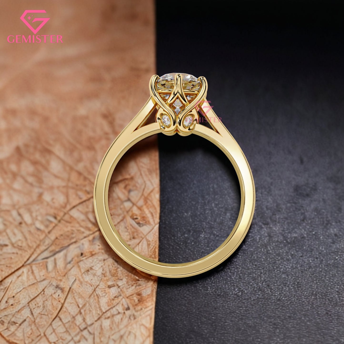 1.34 CT Round Cut Moissanite Solitaire Engagement Ring with Six Prong Setting in Gold – Classic Bridal Jewelry