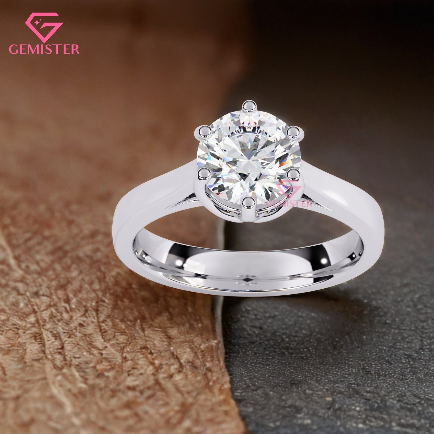 1.34 CT Round Cut Moissanite Solitaire Engagement Ring with Six Prong Setting in Gold – Classic Bridal Jewelry