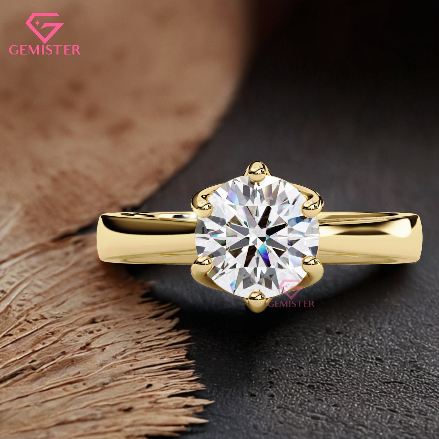 1.34 CT Round Cut Moissanite Solitaire Engagement Ring with Six Prong Setting in Gold – Classic Bridal Jewelry