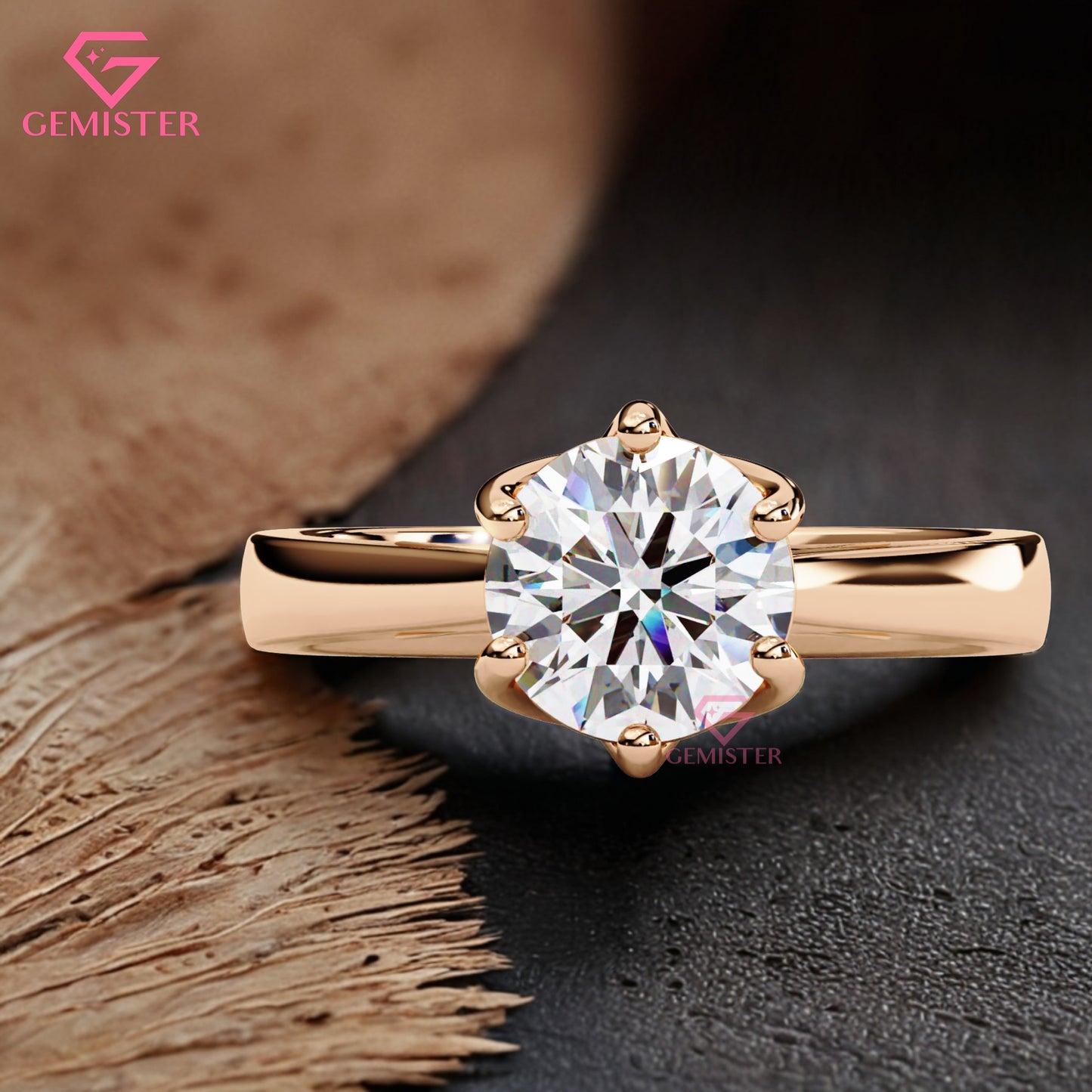 1.34 CT Round Cut Moissanite Solitaire Engagement Ring with Six Prong Setting in Gold – Classic Bridal Jewelry