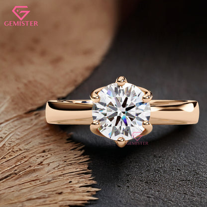 1.34 CT Round Cut Moissanite Solitaire Engagement Ring with Six Prong Setting in Gold – Classic Bridal Jewelry