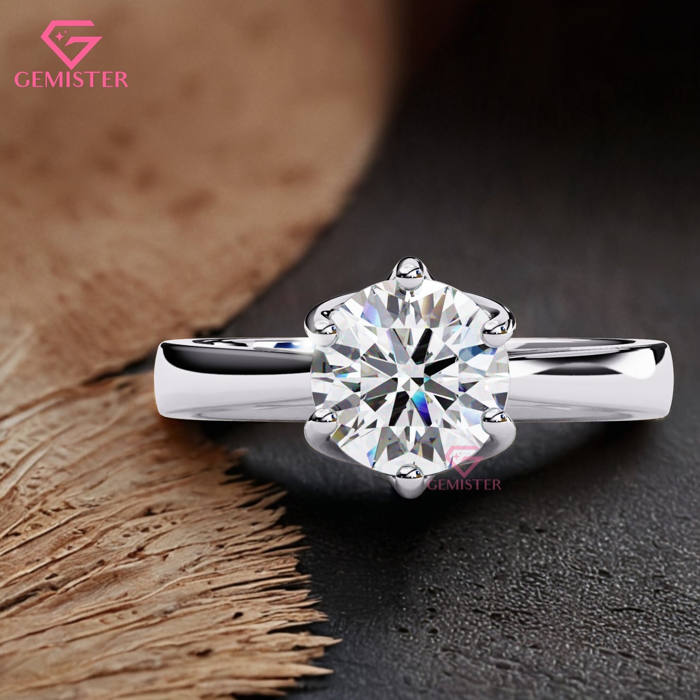 1.34 CT Round Cut Moissanite Solitaire Engagement Ring with Six Prong Setting in Gold – Classic Bridal Jewelry