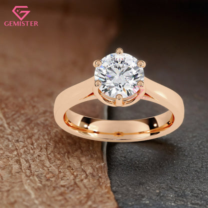 1.34 CT Round Cut Moissanite Solitaire Engagement Ring with Six Prong Setting in Gold – Classic Bridal Jewelry