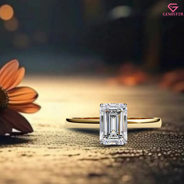 1.20 CT Emerald Cut Lab Grown Diamond Solitaire Engagement Ring in Gold – Timeless Classic Bridal Jewelry