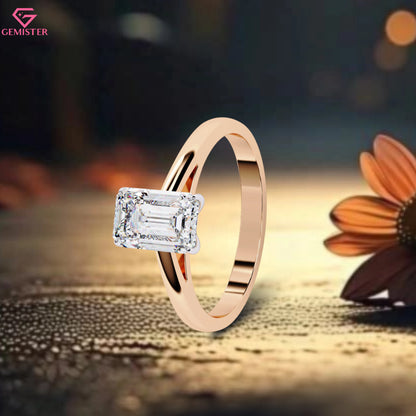 1.20 CT Emerald Cut Lab Grown Diamond Solitaire Engagement Ring in Gold – Timeless Classic Bridal Jewelry