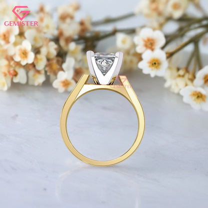 1.72 CT Princess Cut Lab Grown Diamond Solitaire Engagement Ring with Wide Gold Band – Modern Bridal Jewelry