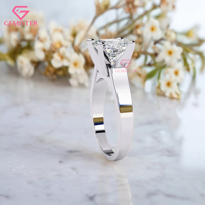 1.72 CT Princess Cut Lab Grown Diamond Solitaire Engagement Ring with Wide Gold Band – Modern Bridal Jewelry