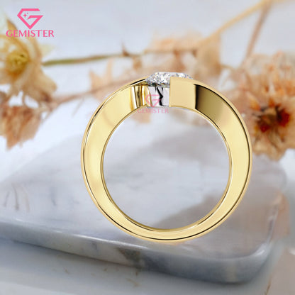 1.29 CT Round Cut Lab Grown Diamond Solitaire Engagement Ring, Modern Bypass Band – Unique Bridal Jewelry