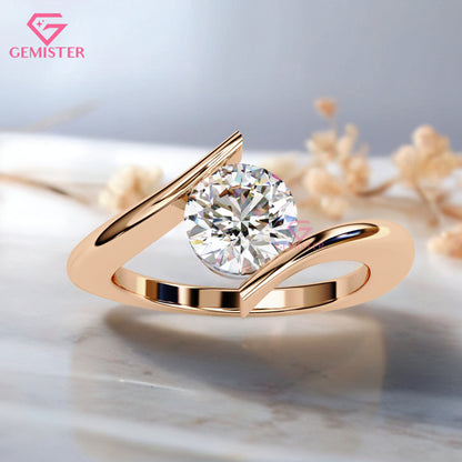 1.29 CT Round Cut Lab Grown Diamond Solitaire Engagement Ring, Modern Bypass Band – Unique Bridal Jewelry