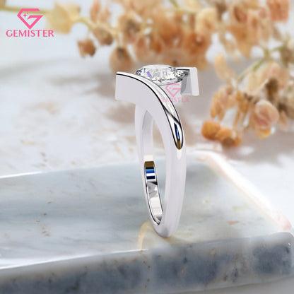 1.29 CT Round Cut Lab Grown Diamond Solitaire Engagement Ring, Modern Bypass Band – Unique Bridal Jewelry