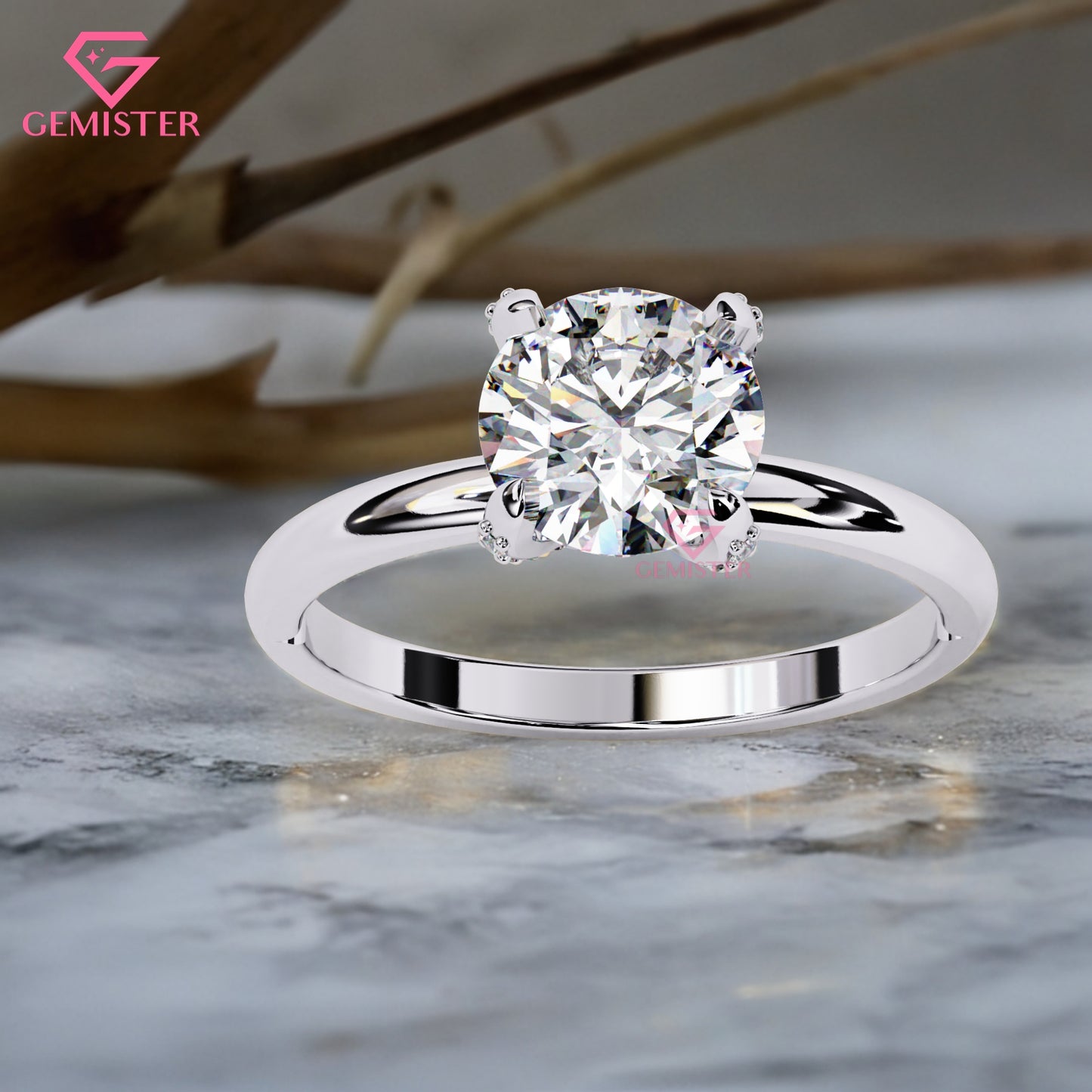 1.23 CT Round Cut Moissanite Solitaire Engagement Ring with Classic Four Prong Setting in Gold – Timeless Bridal Jewelry