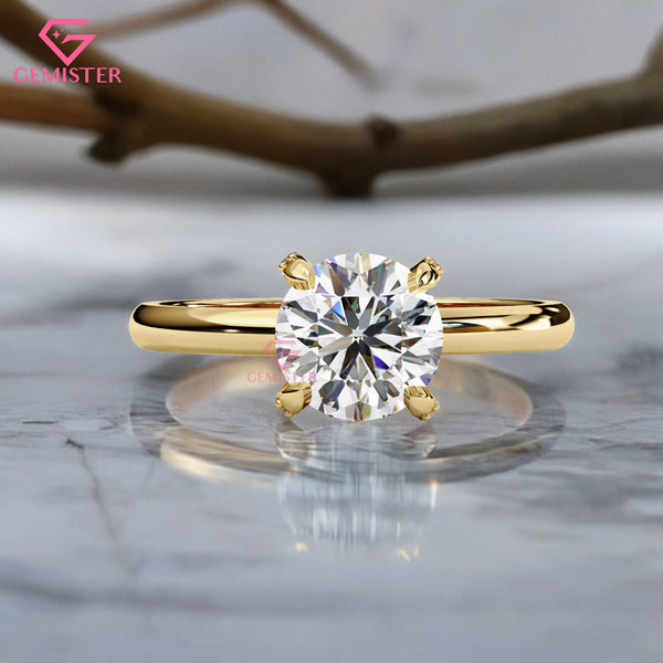 1.23 CT Round Cut Moissanite Solitaire Engagement Ring with Classic Four Prong Setting in Gold – Timeless Bridal Jewelry