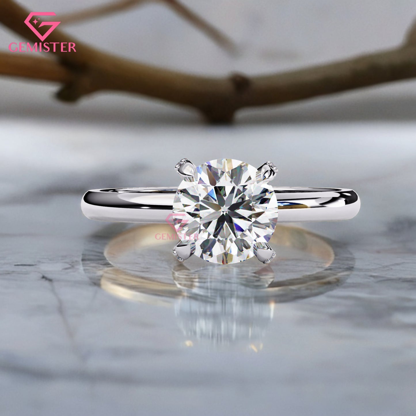 1.23 CT Round Cut Moissanite Solitaire Engagement Ring with Classic Four Prong Setting in Gold – Timeless Bridal Jewelry