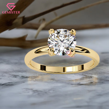 1.23 CT Round Cut Moissanite Solitaire Engagement Ring with Classic Four Prong Setting in Gold – Timeless Bridal Jewelry