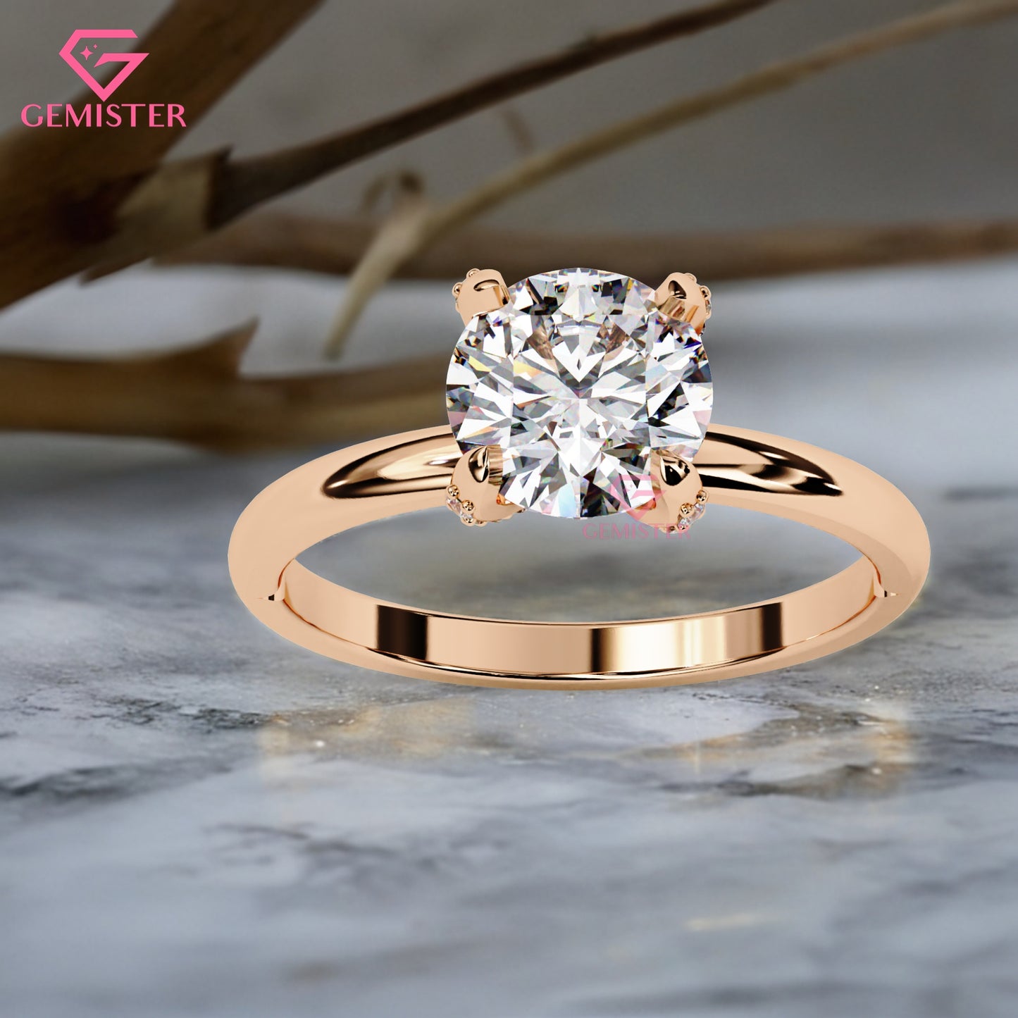 1.23 CT Round Cut Moissanite Solitaire Engagement Ring with Classic Four Prong Setting in Gold – Timeless Bridal Jewelry