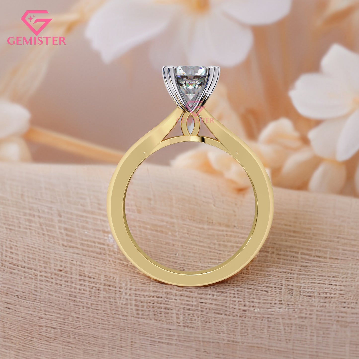 1.29 CT Round Cut Lab Grown Diamond Solitaire Engagement Ring with Classic Four Prong Setting and Wide Band