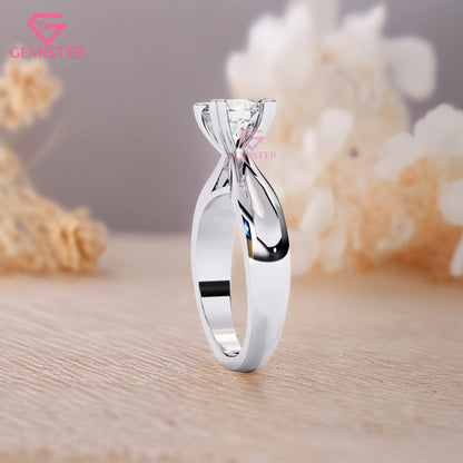 1.29 CT Round Cut Lab Grown Diamond Solitaire Engagement Ring with Classic Four Prong Setting and Wide Band