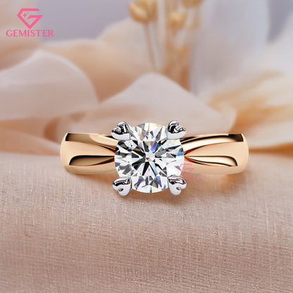 1.29 CT Round Cut Lab Grown Diamond Solitaire Engagement Ring with Classic Four Prong Setting and Wide Band