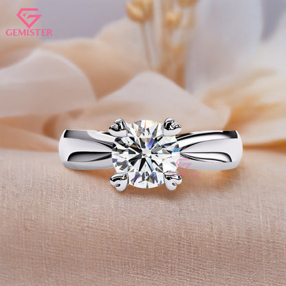 1.29 CT Round Cut Lab Grown Diamond Solitaire Engagement Ring with Classic Four Prong Setting and Wide Band