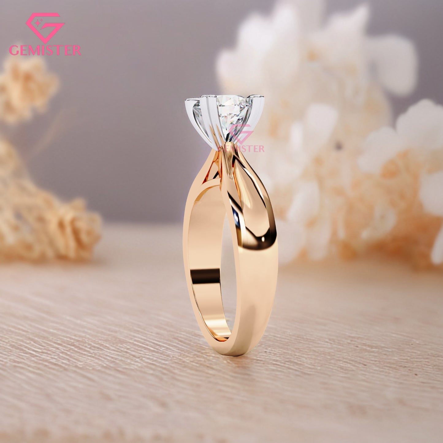 1.29 CT Round Cut Lab Grown Diamond Solitaire Engagement Ring with Classic Four Prong Setting and Wide Band