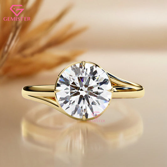 1.29 CT Round Cut Lab Grown Diamond Solitaire Engagement Ring with Split Shank Gold Band – Modern Classic Bridal Jewelry