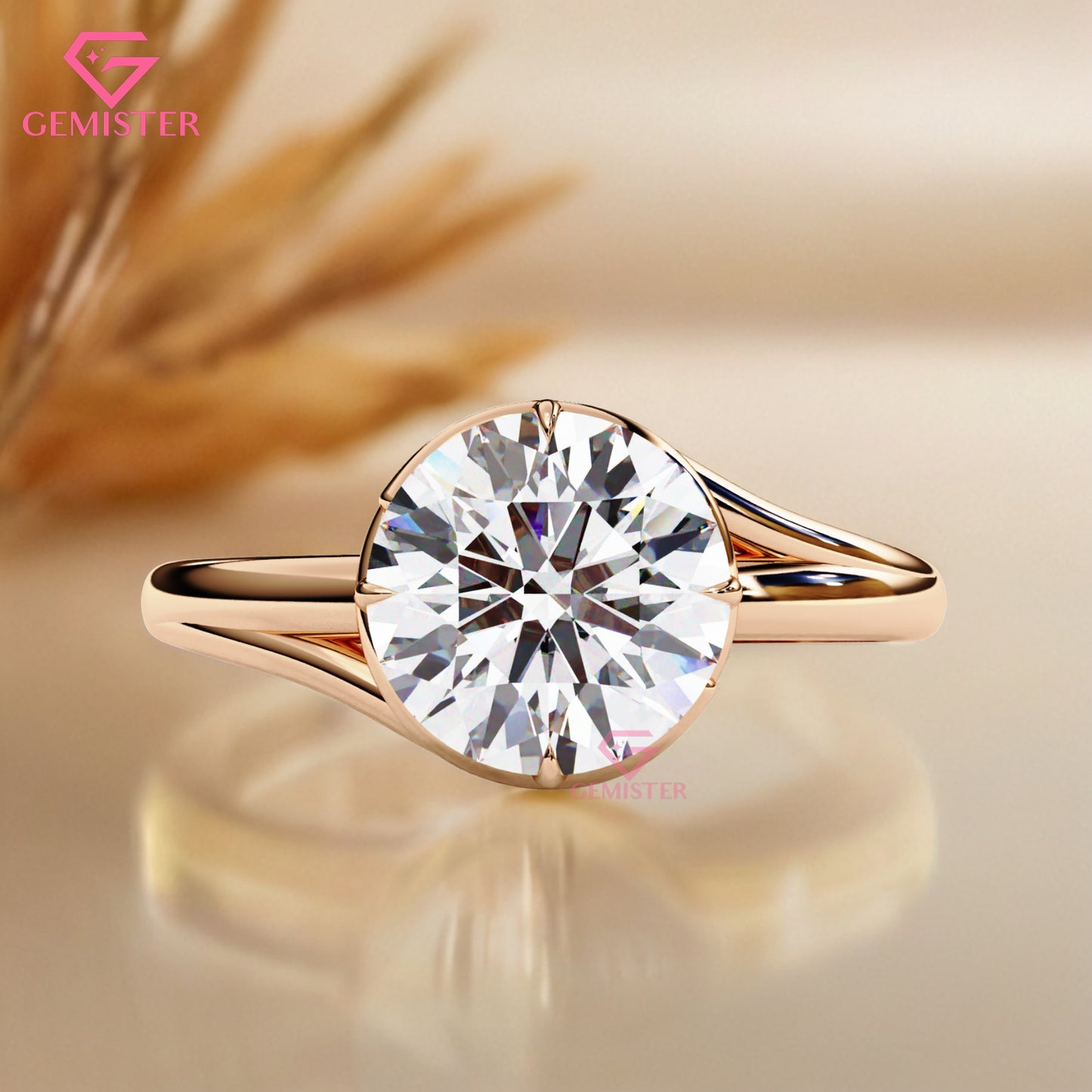 1.29 CT Round Cut Moissanite Solitaire Engagement Ring with Split Shank Gold Band – Modern Classic Bridal Jewelry