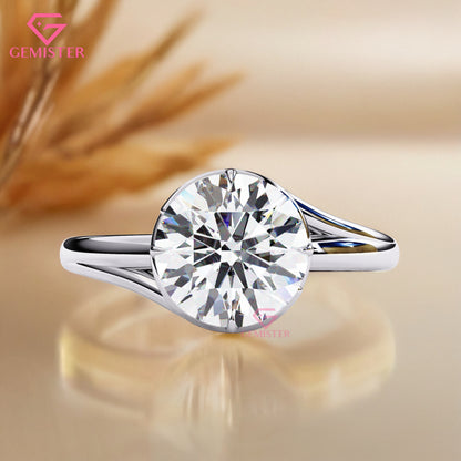 1.29 CT Round Cut Moissanite Solitaire Engagement Ring with Split Shank Gold Band – Modern Classic Bridal Jewelry