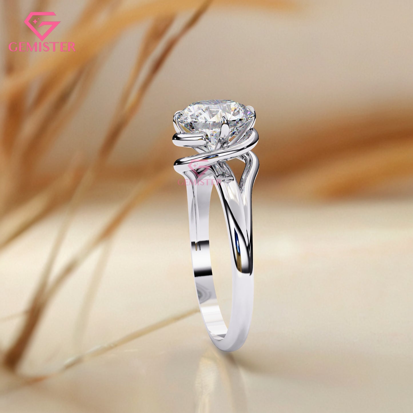 1.29 CT Round Cut Moissanite Solitaire Engagement Ring with Split Shank Gold Band – Modern Classic Bridal Jewelry