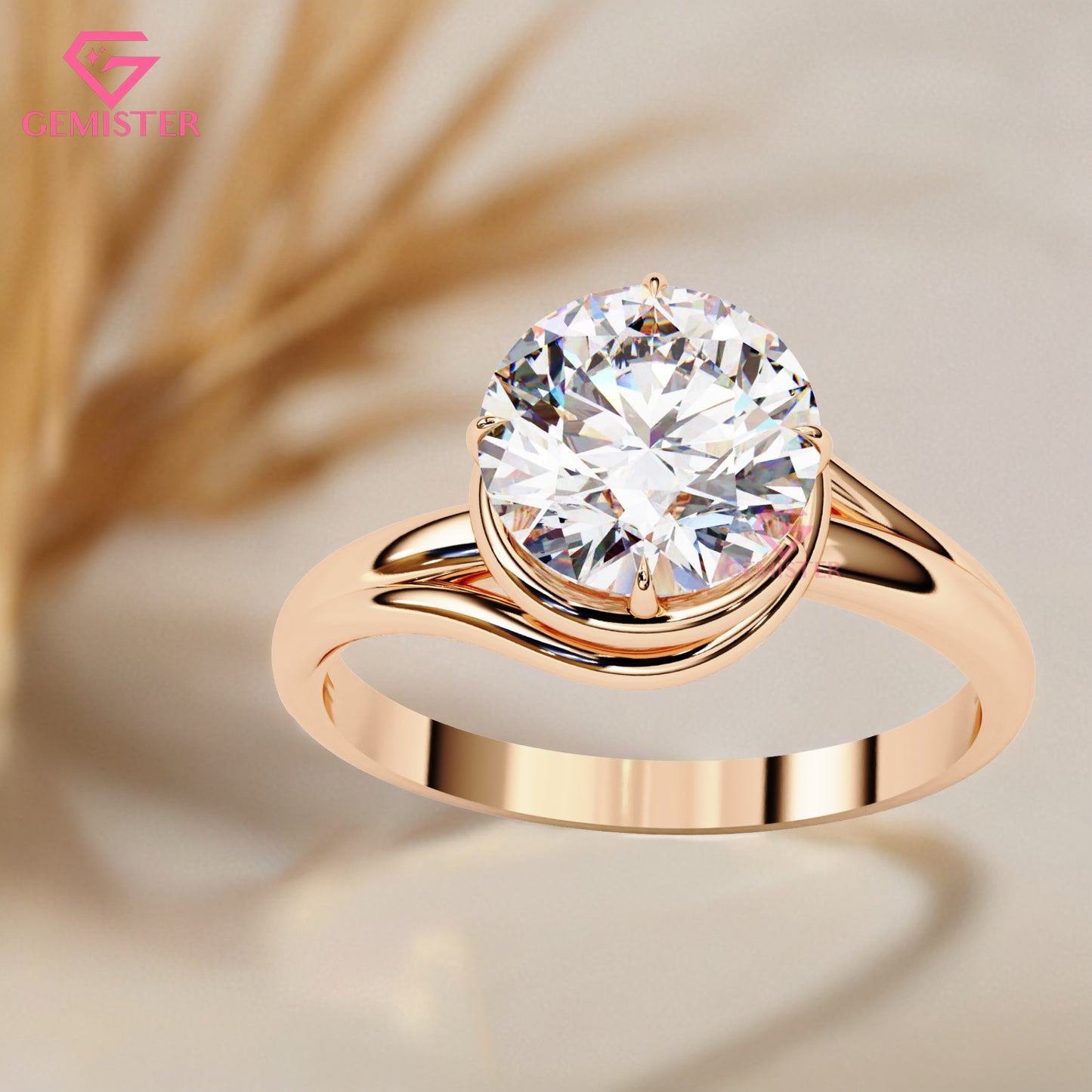 1.29 CT Round Cut Moissanite Solitaire Engagement Ring with Split Shank Gold Band – Modern Classic Bridal Jewelry